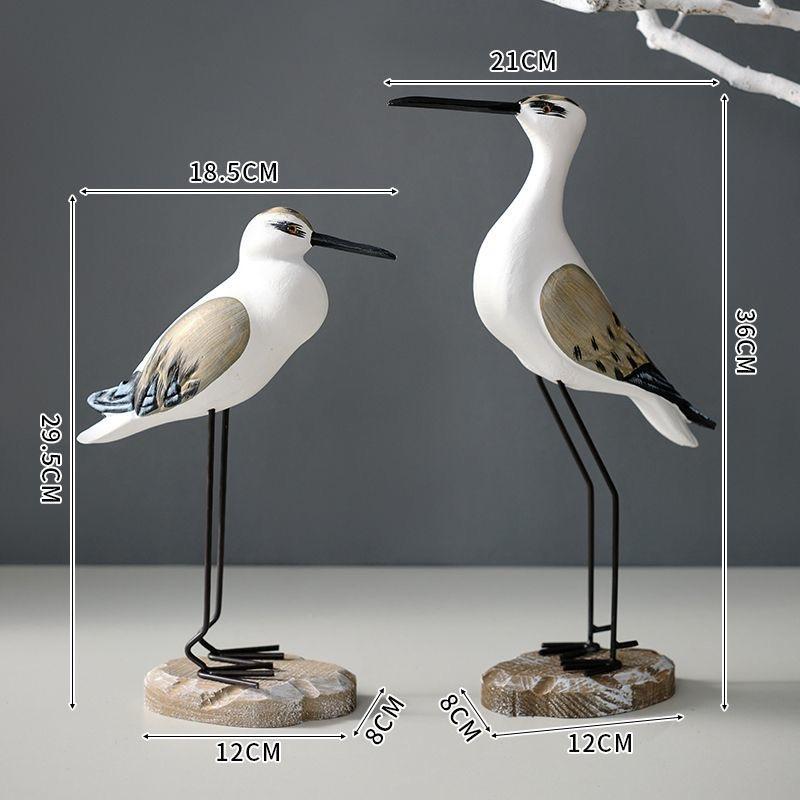 2pcs Wooden Seagull Statues – Nautical Coastal Bird Figurines for Beach Home Decor