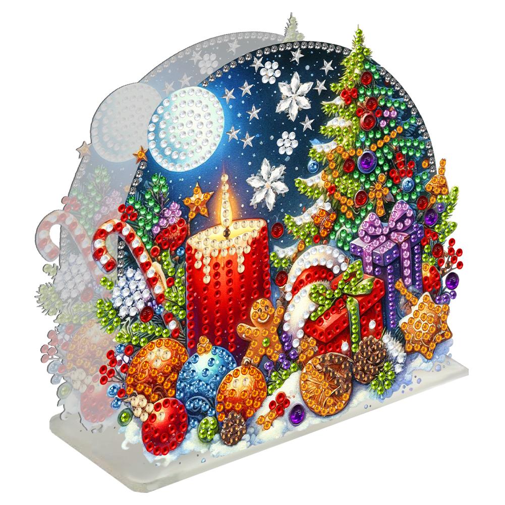 Double Sided Xmas Theme Diamond Painting Desktop Napkin Holder Acrylic Ornament Diamond Painting Desktop Napkin Rack Decoration