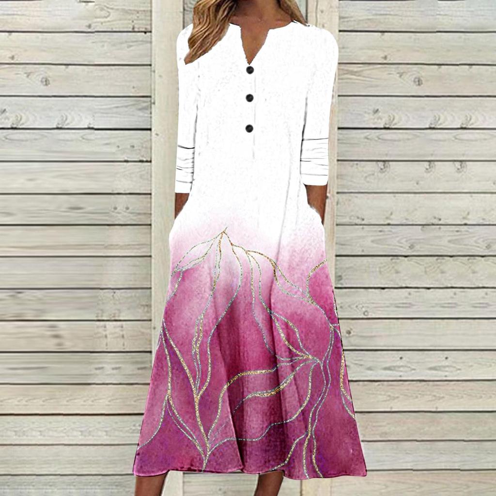 2023 Autumn Women Printed Maxi Dress Long Sleeve Open Chest Skirt Fashion Trendy