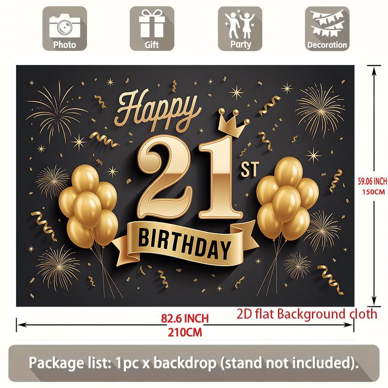 1pc Birthday 21st Gift Box Photo Booth Hanging Banner Golden Polyester