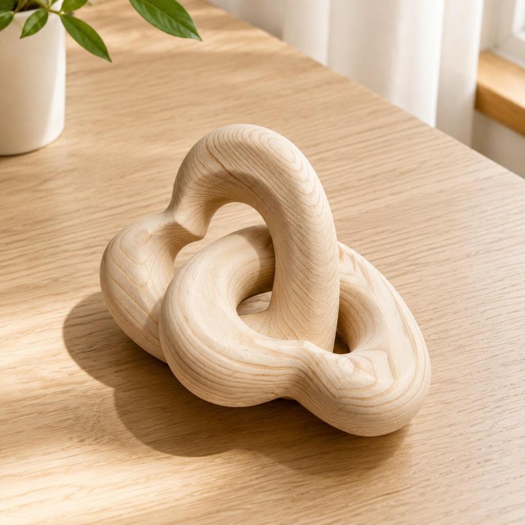Interlocking Heart-Loop Ornament Sculptural Beech Wood Heart Minimalist