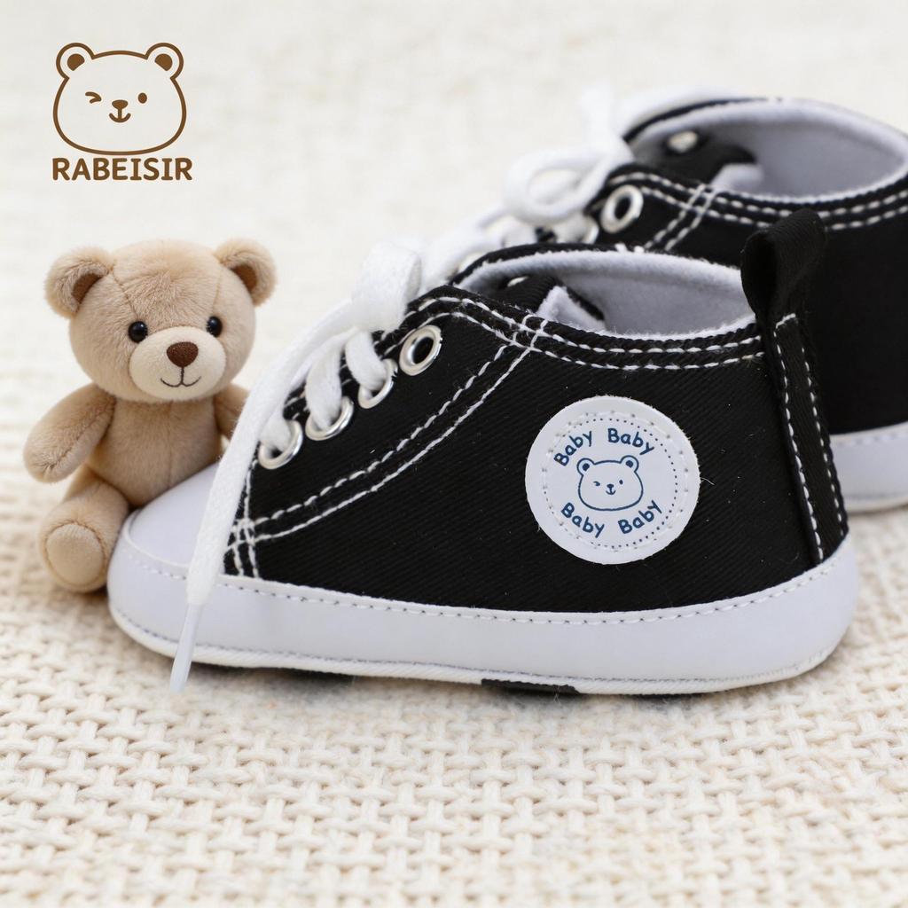 Popular Infant Canvas Pre-Walker Shoes - Soft, Non-slip, Comfortable Lace-up Design.