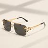Retro Double Beam Sunglasses For Men Women Fashion Leopard Print Frameless UV Protection Eyewear