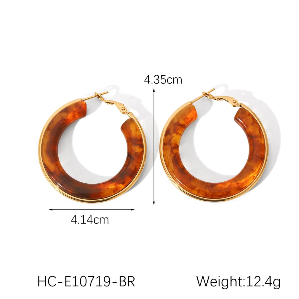 French Vintage Style Stainless Steel Hoop Earrings, Resin Earrings for Women, Elegant High-end Ear Jewelry, Niche Design