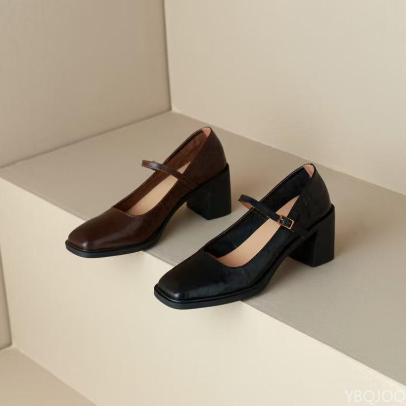 Vintage Square Toe Women Shoes Fashionable versatile Shallow mouth Spring Autumn Elegant minimalist square head Pumps Shoes