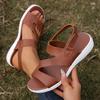 Summer Solid Color Round Head One-word Velcro Fashion Women's Large Size Wedge Sandals