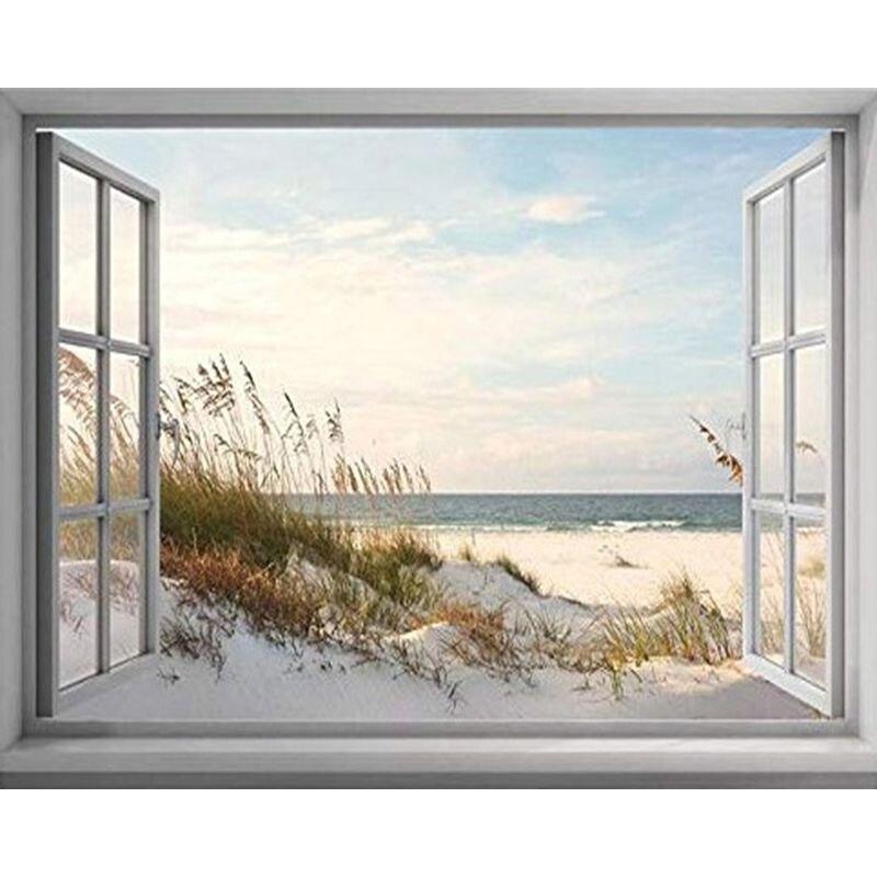 5D Full Drill Round Diamond Painting Window Seaside Landscape Embroidery Sale Rhinestones Mosaic Wall Art 40x50cm