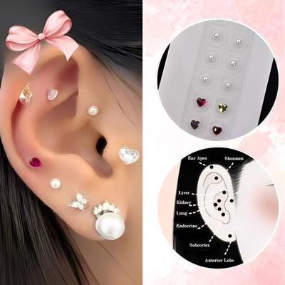 Worthbuy - Rhinestone Faux Pearl Ear Acupuncture Point Magnetic Beads Sticker