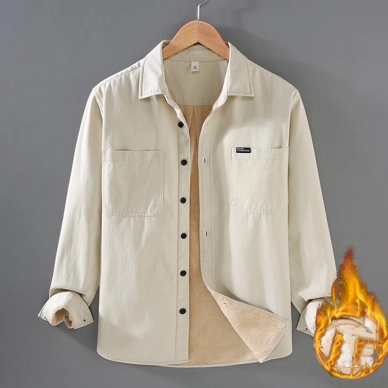 Winterwarme Hemden für Herren Japanischer Stil Cargo Langarmhemd Mann Verdicken Lässige Oberteile Doppeltasche Fleecejacke