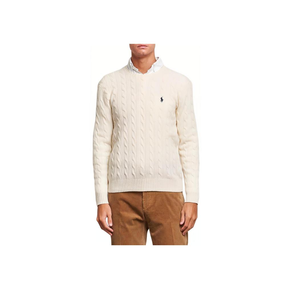 Polo Ralph Lauren Small Pony Logo Embroidered Cable Knit Wool Sweater Men sweater Off-White 710688408009