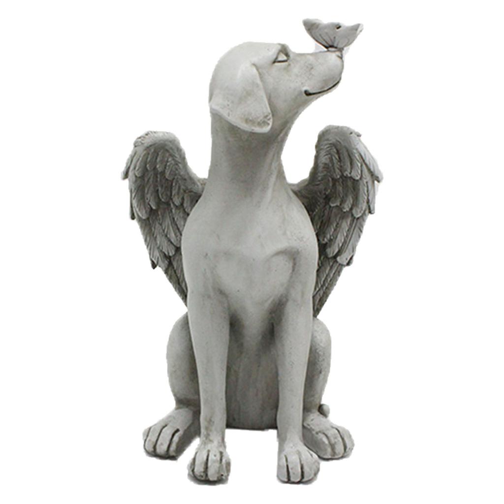 Angel Dog Memorial Statue Hand Carving Vivid Exquisite Synthetic Resin Pet Memorial Stones for Outdoor Garden
