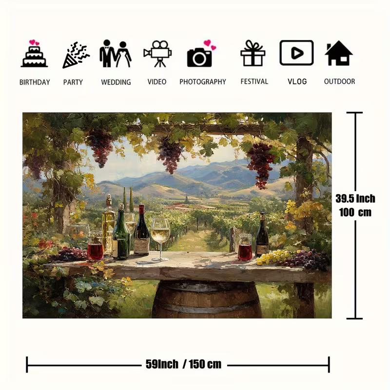 Tuscan Vineyard Wine Tapestry, Countryside Background Cloth, Kitchen Decor