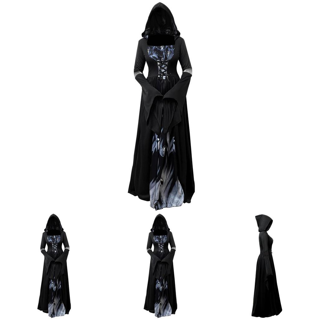 Halloween Hexenkleid Mit Kapuze Cosplay Kostüm Für Damen Aus Polyesterstoff Für Bühnenauftritte