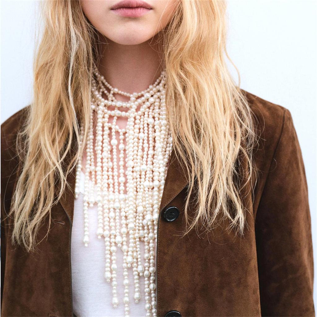 Elegant Waterfall Faux Pearl Necklace Adjustable Clavicle Chain Fashion Jewelry For Evening Parties And Daily Wear