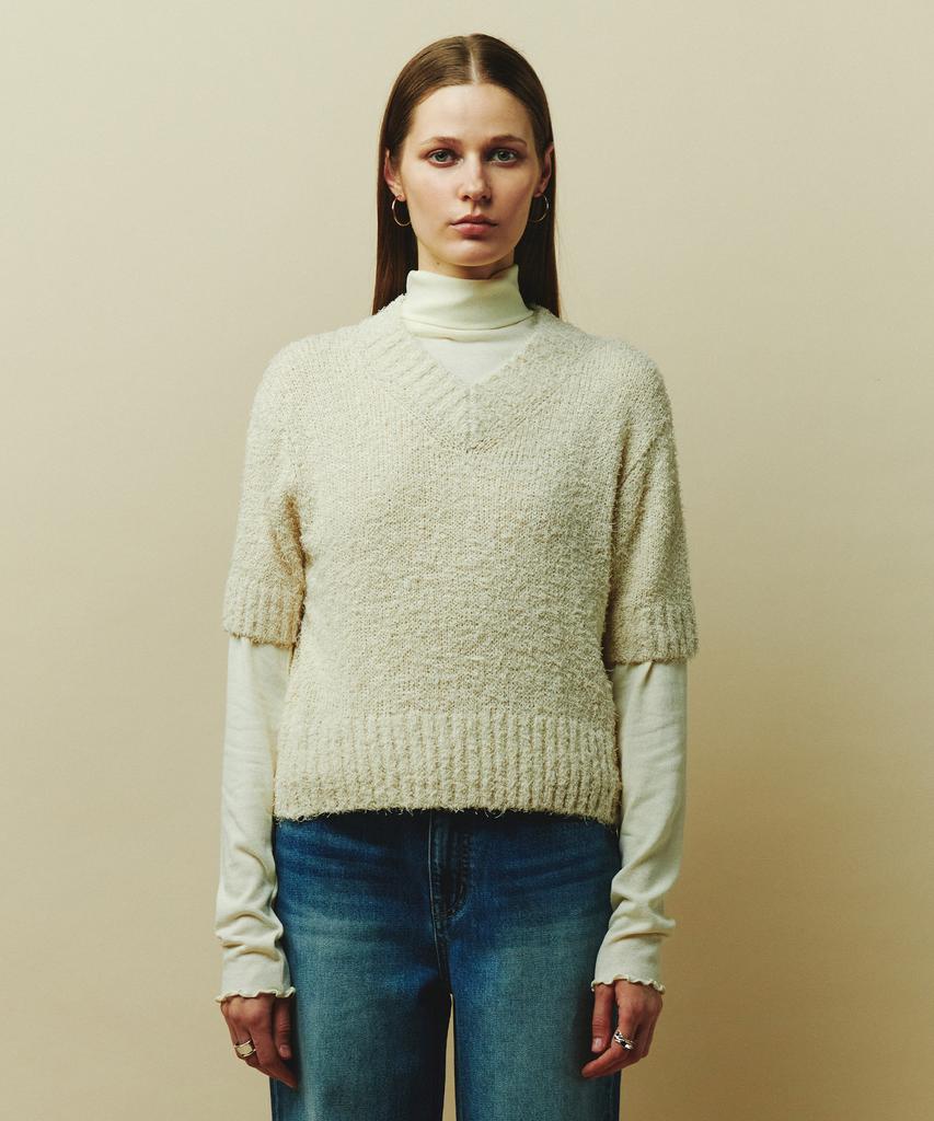 PLAC WOMEN V-Neck Boucle Knit Ivory