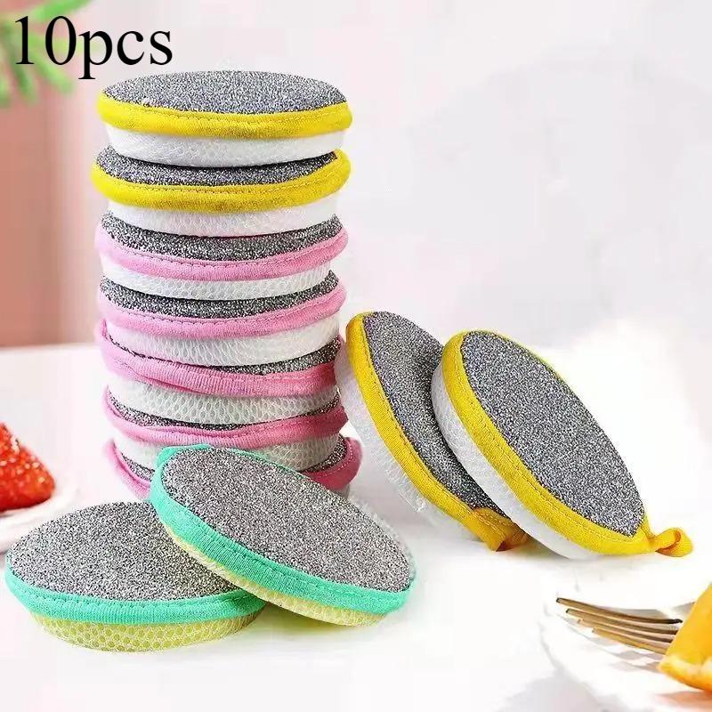 3/5/10pcs Double-sided sponge cleaning kitchen dish sponge brush household cleaning rag non-greasy scouring pad steel ball