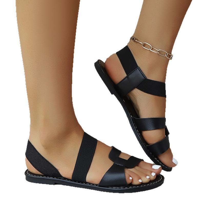 Women's Plus Size Flat Sandals Summer New Round Toe Solid One-Strap Buckle Shoes