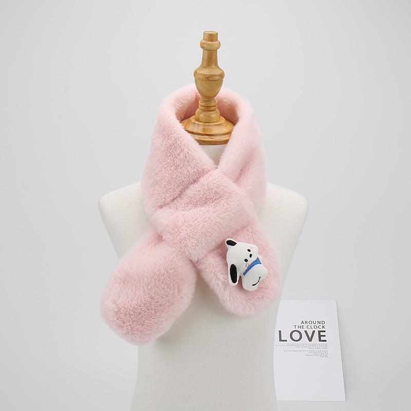 Adorable Kids' Furry Dog Scarf for Autumn/Winter - Cozy Single Color Cross Neck Warmer