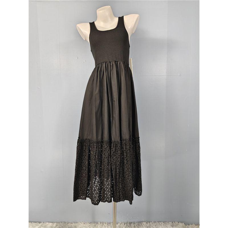 

Заказ внешней торговли AQ Home Осень Черный Повседневный Вязаный Пэчворк 100% Хлопок Ажурное Платье с Большим Подолом Без Рукавов Платье-Жилет Black M