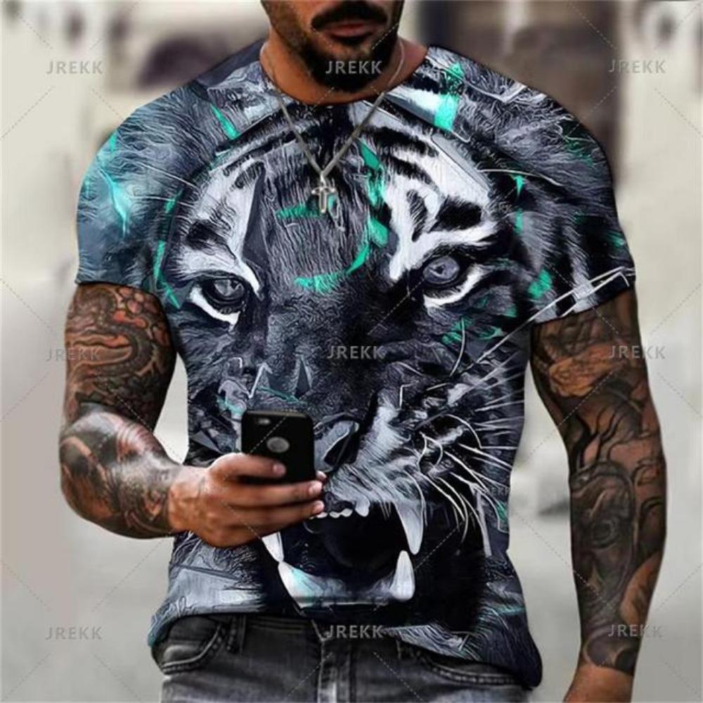 Animal Tiger T-shirt 3D Printed T Shirts Men Fashion Casual Streetwear T-shirt Short-sleeved Loose Oversized Top Tee Clothing