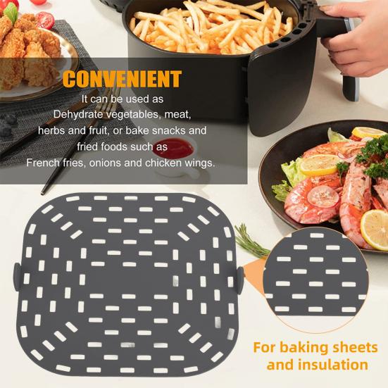 Air Fryer Liner Silicone Baking Pad Square Heat Resistant Air Fryer Accessories Replacement Crisper Plate Non-Stick Air Fryer Grill Pan