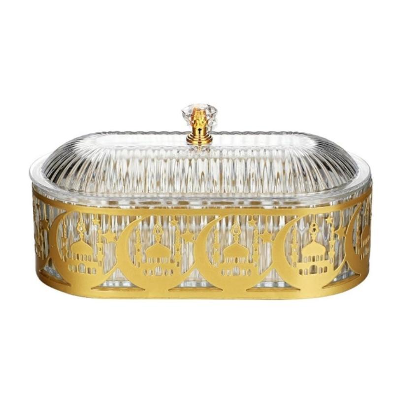 1Pc Eid Mubarak Serving Platter with Lid Ramadan Dessert Tray Food Storage Box Jar