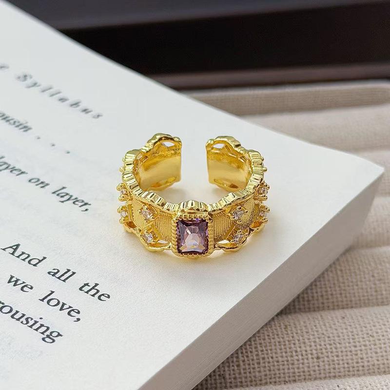 Medieval French Retro Full Diamond Open Ring Fashion High Sense Temperament Niche Design Exquisite Diamond Accessories Women