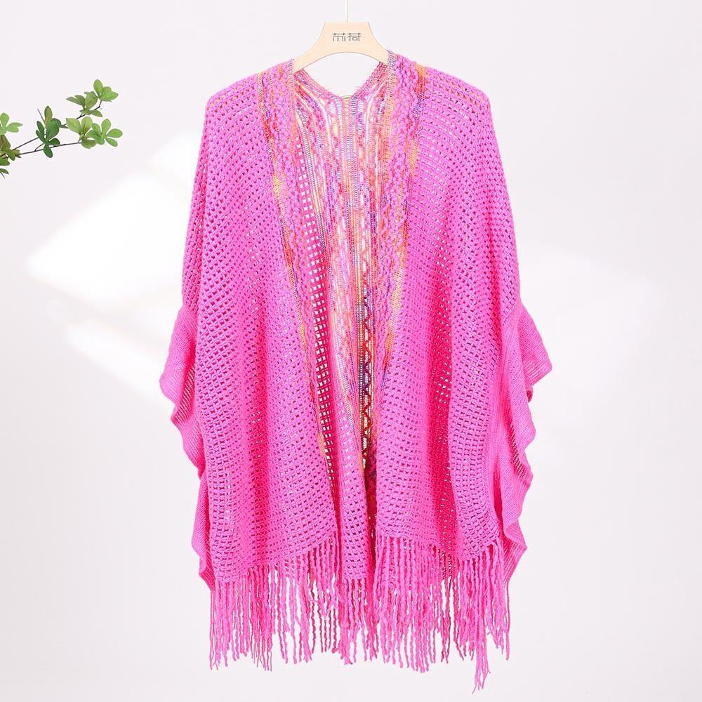 Ethnic Style Ladies Tassel Cape Hollow Wraps Scarf Coat Womens Knitted Shawl