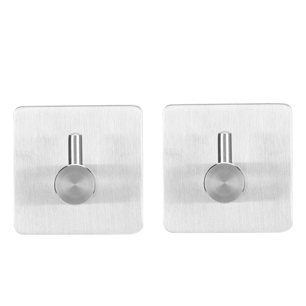 2 PCS Punch Free Adhesive Hook Silver Towel Hook Practical Coat Hook Space Saving