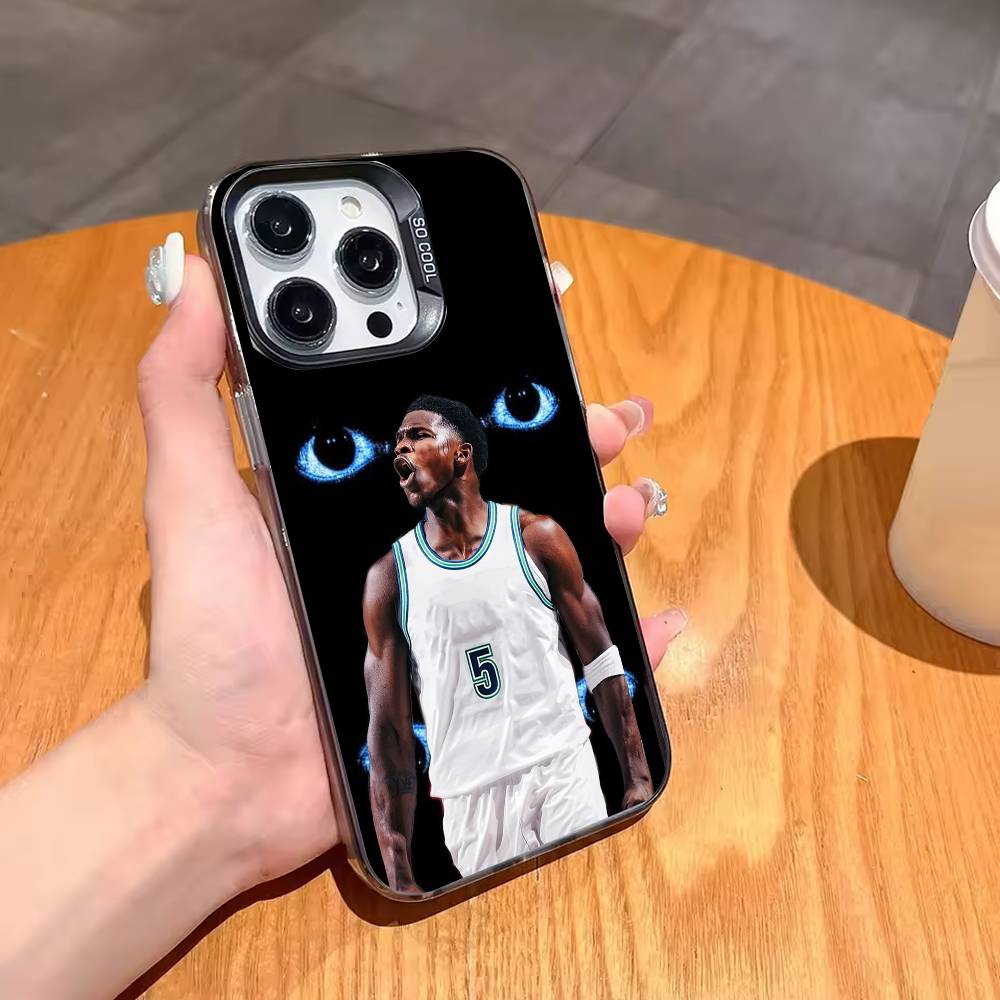 A-Anthony E-Edwards B-Basketball Phone Case For iPhone17,16,15,14,13,12,11,Pro,MAX Gray Matte Silicone Black Cover