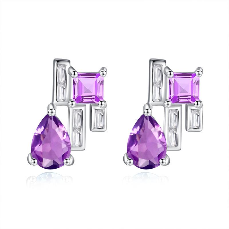 S925 sterling silver stud earrings natural crystal stone personalized high-end design jewelry women s fashion gift 925 silver