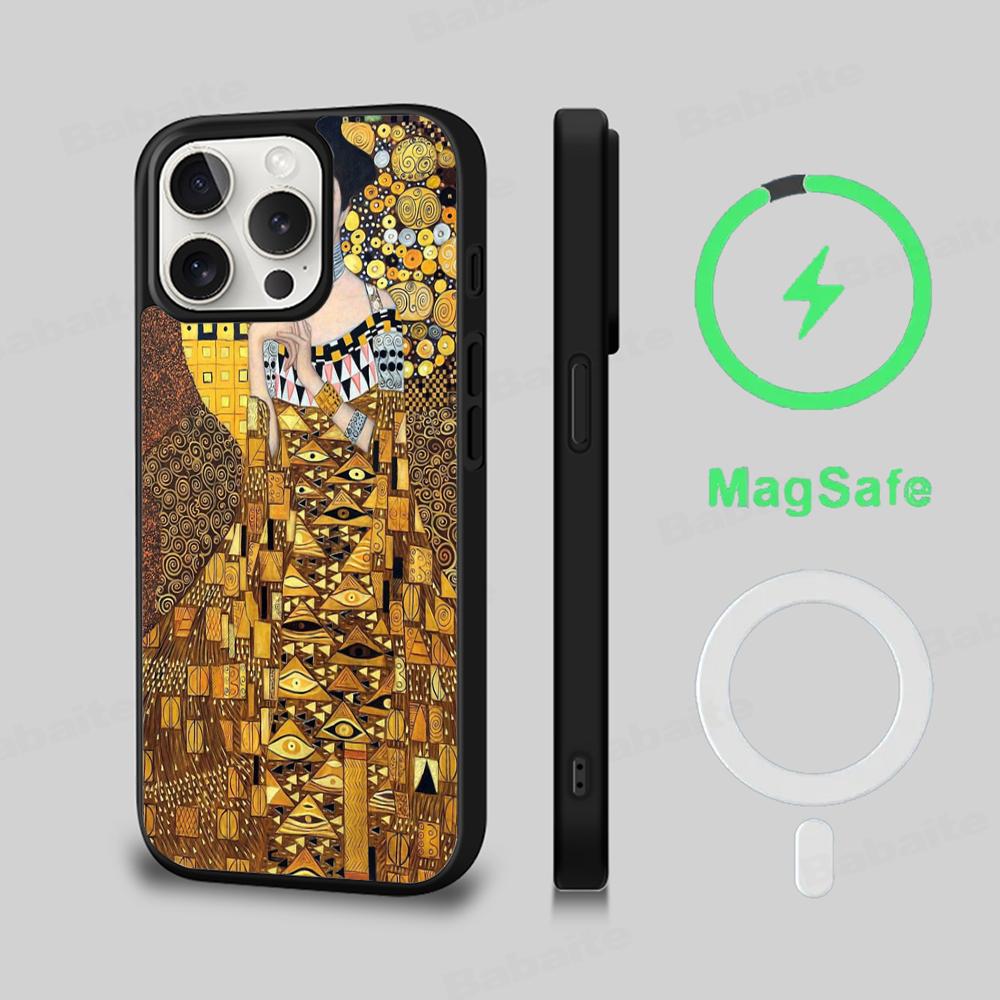 The Kiss Gustav Klimt Painting Phone Case Magnetic Case For IPhone 16 14 13 12 11 15 Pro Max Plus For Magsafe Wireless Charge