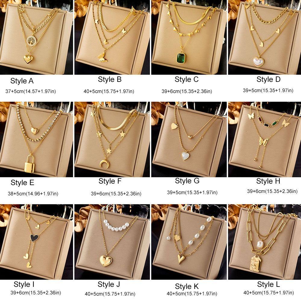 Titanium Steel Women Choker Multi-layered Punk Neck Chain Fashion Pearl Heart Necklace  Summer