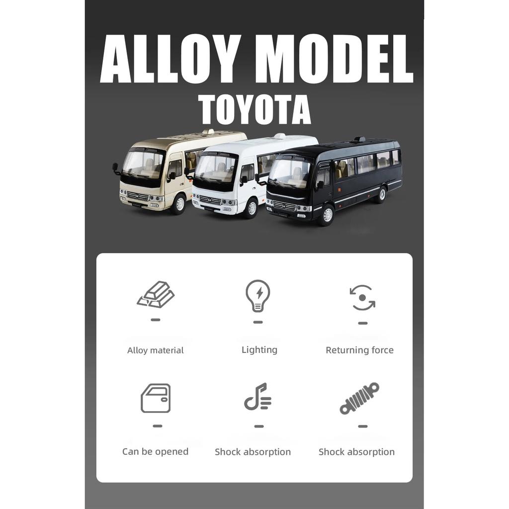 1/24 Toyota Coaster BUS Alloy Car Model Sound and Light Pull Back Children's Toy Collectibles Birthday Gift