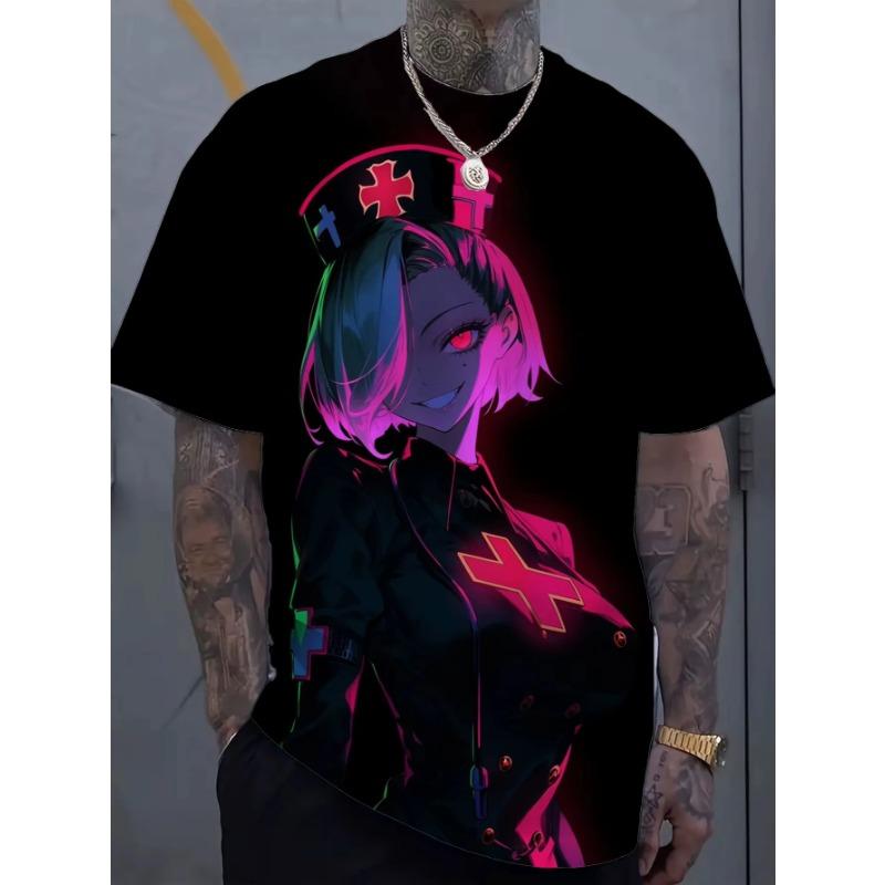 Cartoon Sexy Girl Pattern 3d Printed Men's T-Shirt Bad Girl Pattern Personalized Short Sleeve T-Shirts