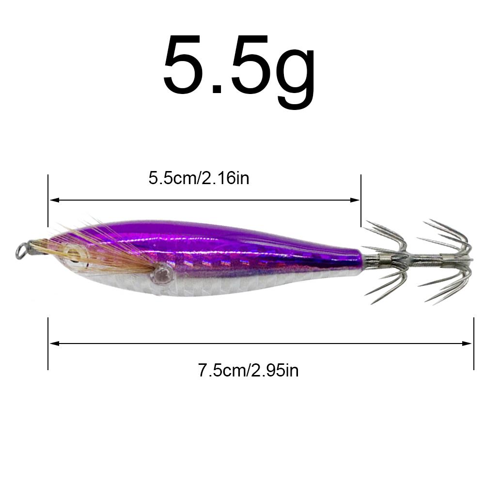 10-1pcs 5.5g Laser Luminous Squid Jig Floating Horizontal Wood Shrimp Egi Lure Bait Squid Jigging Shrimp Hook Octopus Cuttlefish