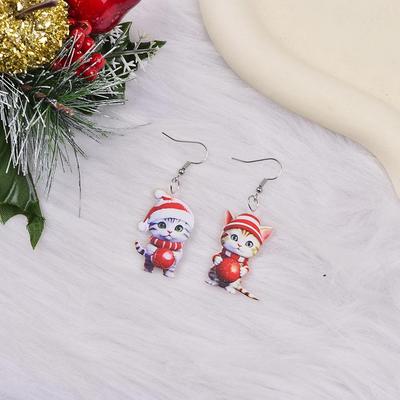 Christmas Kitten & Panda Ball Earrings: Festive and Creative Holiday Accessory