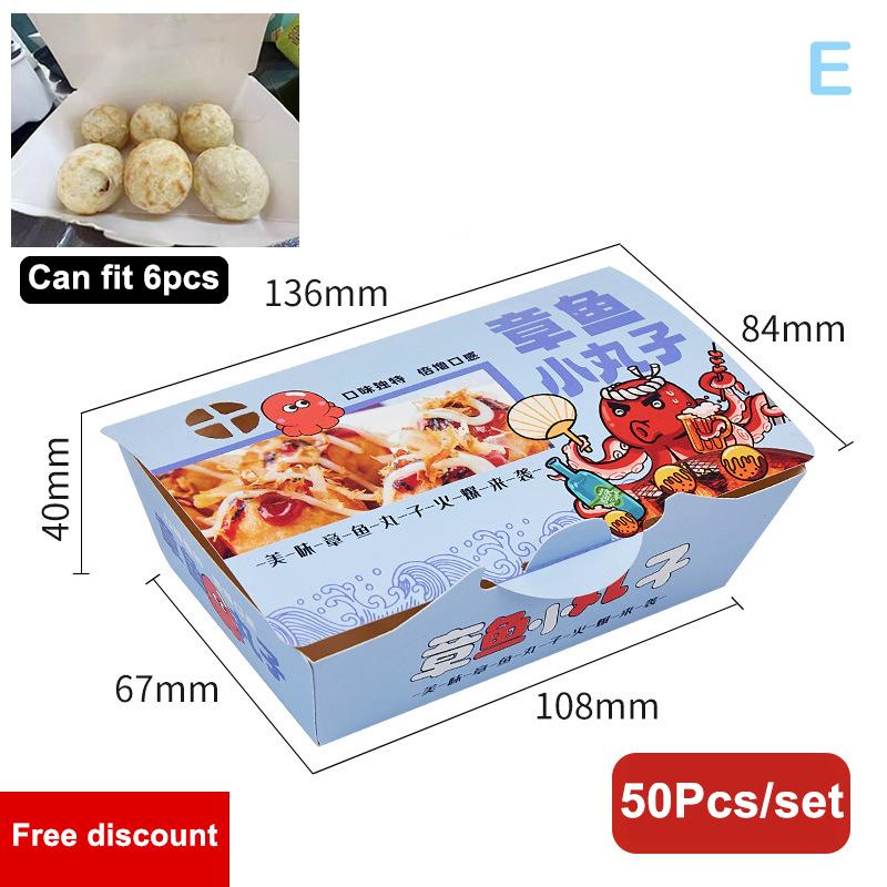 50 Piezas Caja para Takoyaki Caja de Embalaje Premium para Bolas de Pulpo Comida Callejera Japonesa Takoyaki Desechable Papel de Embalaje para Snacks para Llevar