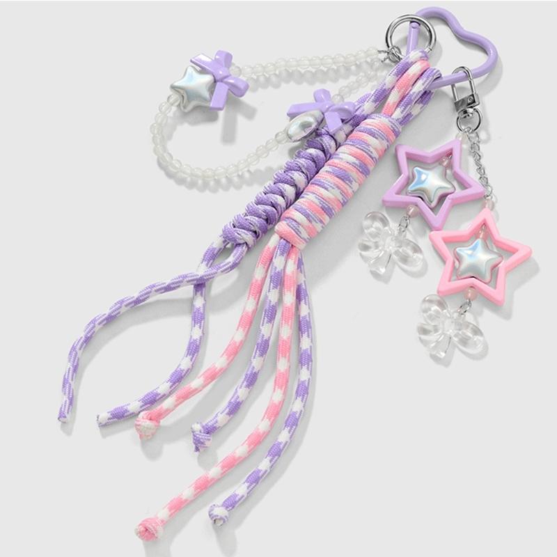 Braided Rope Keychain Heart Star Bag Pendant Charm Fashion Backpack Accessories for Handbag,Purse Decorations Gifts