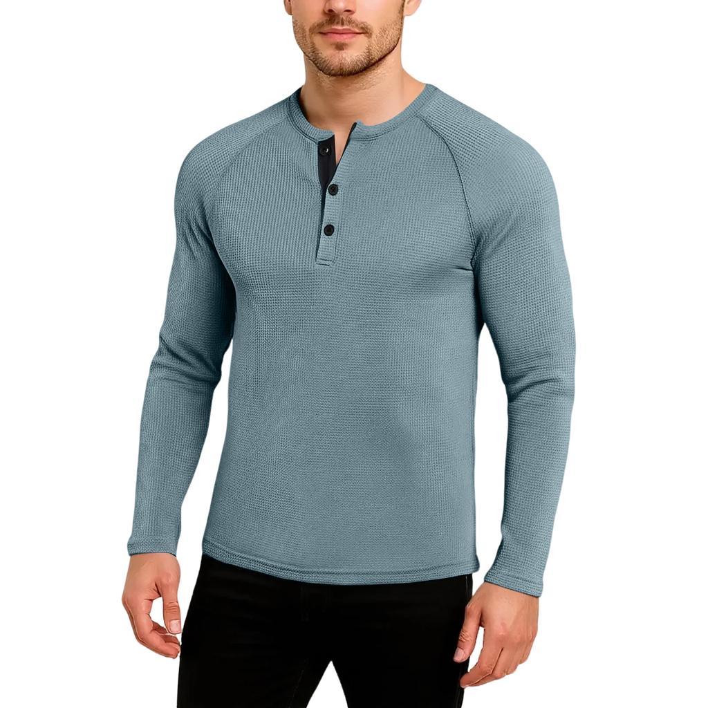 Men's Casual Solid Color Buckle Quick Dry Shoulder Long Sleeved