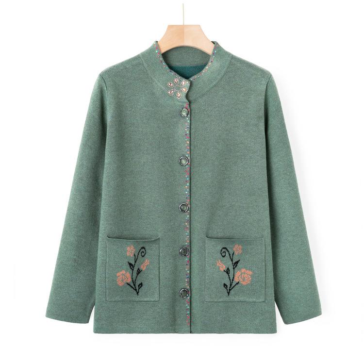 

Пожилая осенняя одежда, свитер для среднего и пожилого возраста, свитер нового стиля, осенний свитер для бабушки, куртка, костюм для мамы большого размера L зелёный