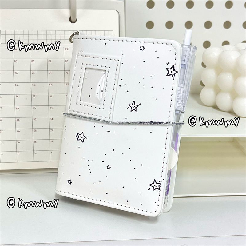 Star M5 White Leather Binder Notebook Journal Diary Portable Pocket Photo Album Idol Photo Collect Book
