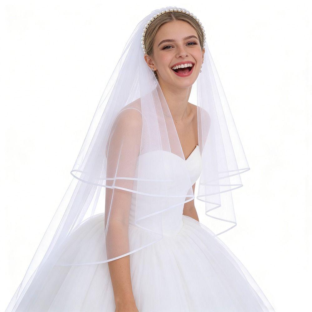 Elegante Braut Kopfbedeckung Randbesetztes Perlen Haarband Premium Hochzeits Brautschleier Verlobung