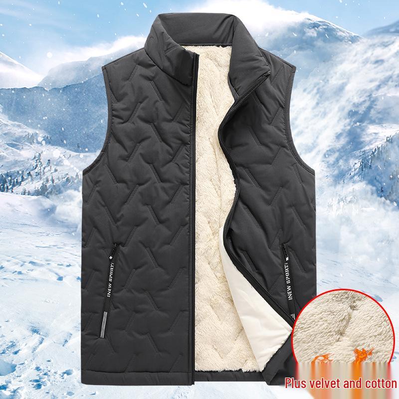 Men's Autumn Winter Stand Collar Warm Cotton Vest: Sleeveless, Plus Size, Casual Jacket