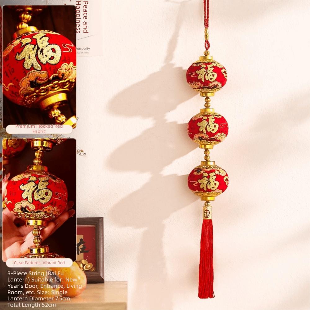 

Chinese Style New Year Lantern String Fu Character Traditional Red Ball Lantern String Handmade with Tassels