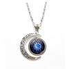 1Pc Tai Chi Star Moon Necklace, Retro Punk Carved Skull Alloy Chain Sweater Accessory