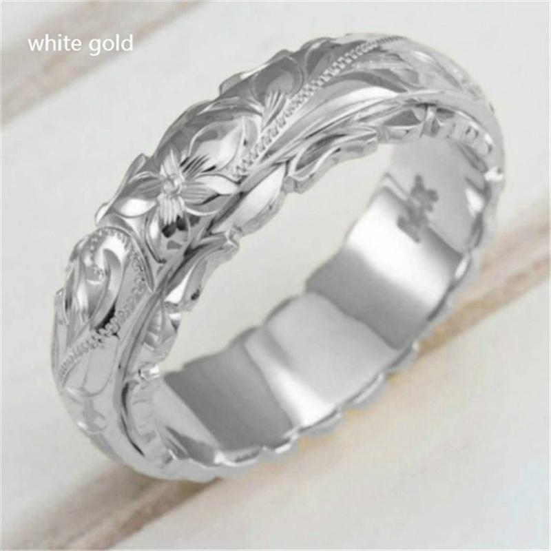 Carving Rose Flower Ring Kvinnor Män Klassisk Ring Trendig Mångsidig Smycken Ringar Bröllopsdagspresent