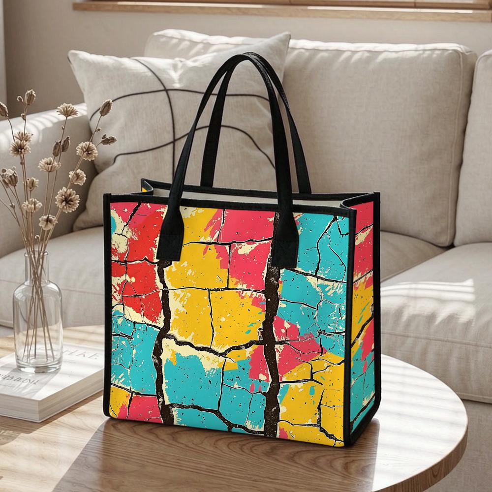 Colorful Crack Print Tote Bag Casual Large Capacity Shopping Shoulder Bag for Daily Use