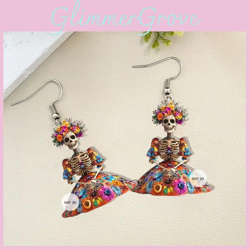 Halloween Flower And Skull Pattern Women Earrings For Womens Party Fashion Accessory