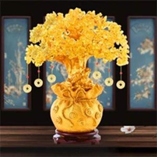 MYONEEN Money Tree Feng Shui Interior Good Business Power New Present Golden (Citrine) - Item, Decor, Fortune-Bringing, Luck, Prosperity, Stone, Gift,